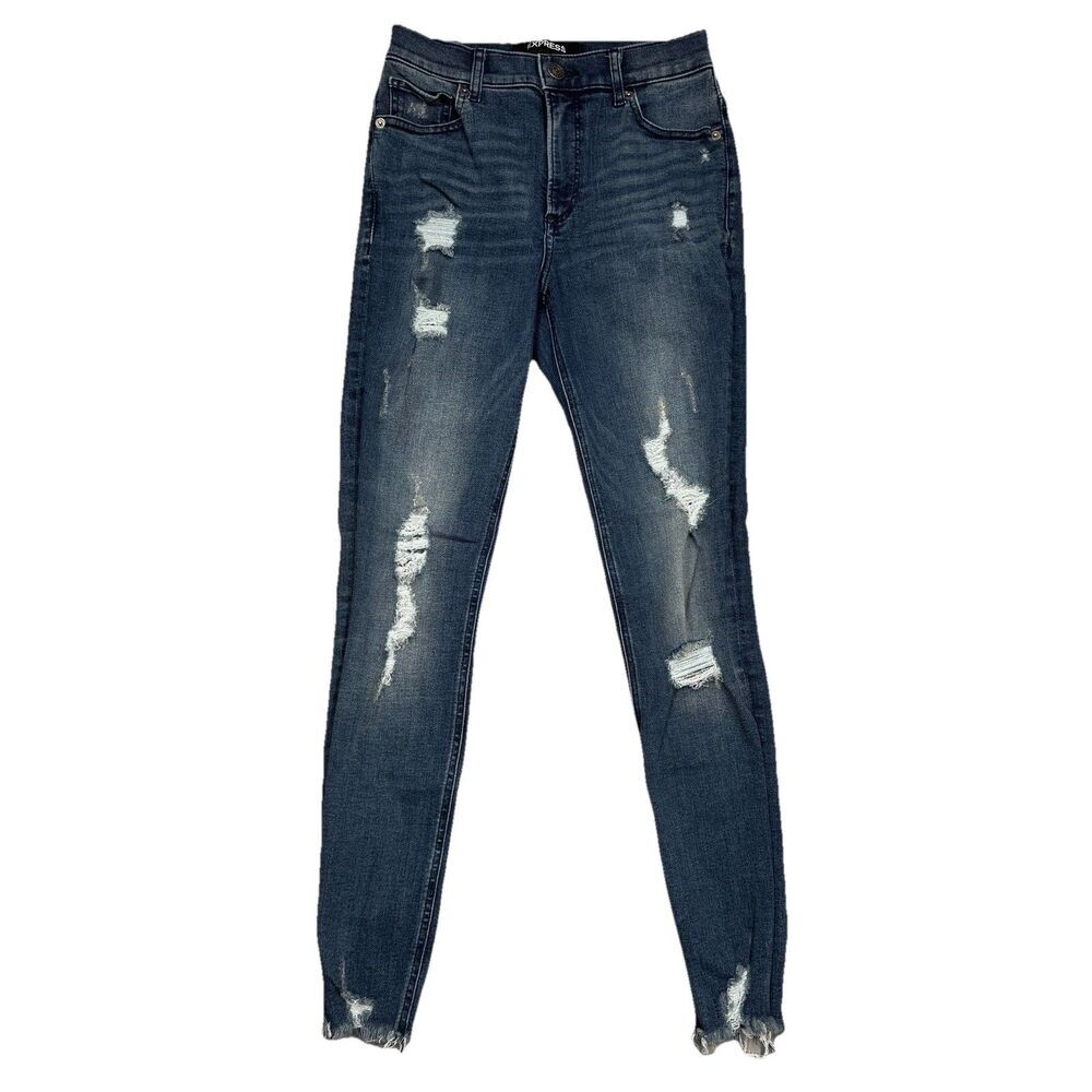 Express Ankle Jeans Womens 2 High Rise Distressed Blue Stretch Measure 25 x 27.5